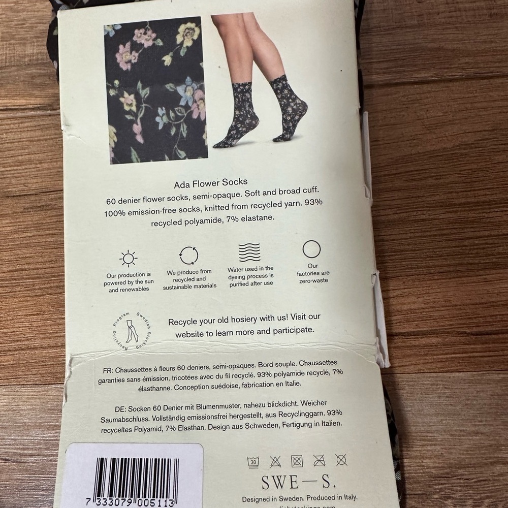 Swedish Stockings Ada Floral Socks Black One Pair Women’s — image 4 of 5